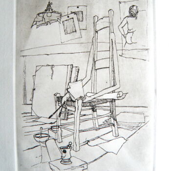 Printmaking titled "Autoportrait "Le so…" by André Colpin, Original Artwork, Etching