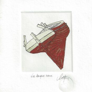 Printmaking titled "La barque neuve" by André Colpin, Original Artwork, Etching