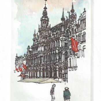 Incisioni, stampe intitolato "Bruxelles - Grand'P…" da André Colpin, Opera d'arte originale, Acquaforte