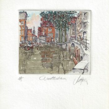 Prenten & gravures getiteld "Amsterdam" door André Colpin, Origineel Kunstwerk, Ets