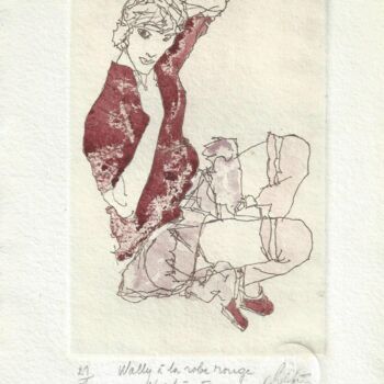 Printmaking titled "Wally à la robe rou…" by André Colpin, Original Artwork, Etching