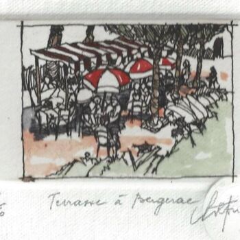 Printmaking titled "Terrasse à Bergerac" by André Colpin, Original Artwork, Etching
