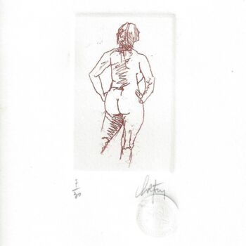 Gravures & estampes intitulée "Nu de dos" par André Colpin, Œuvre d'art originale, Eau-forte