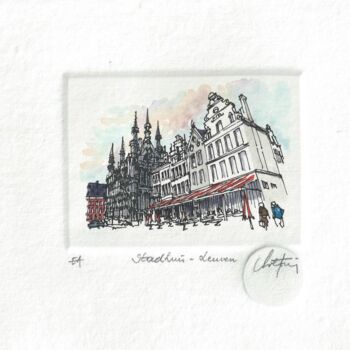「Leuven Stadhuis」というタイトルの製版 André Colpinによって, オリジナルのアートワーク, エッチング