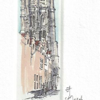 Printmaking titled "Antwerpen St Jacob" by André Colpin, Original Artwork, Etching