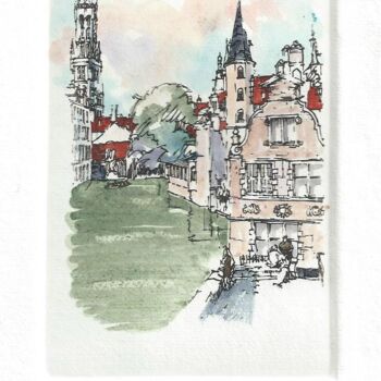 Gravures & estampes intitulée "Brugge" par André Colpin, Œuvre d'art originale, Eau-forte