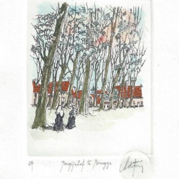 Gravures & estampes intitulée "Brugge Begijnhof/ B…" par André Colpin, Œuvre d'art originale, Eau-forte