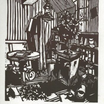 Printmaking titled "Le petit grenier" by André Colpin, Original Artwork, Linocuts