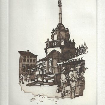 Impressões e gravuras intitulada "Liège Marché au Per…" por André Colpin, Obras de arte originais, Água forte