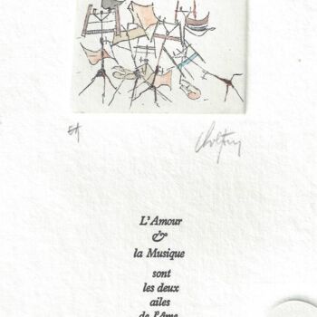 Printmaking titled "Chevalets + texte "…" by André Colpin, Original Artwork, Etching