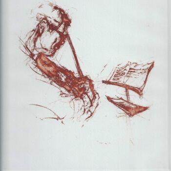 Gravures & estampes intitulée ""Violoniste" gravé…" par André Colpin, Œuvre d'art originale, Eau-forte