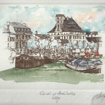 Estampas & grabados titulada "Liège - Quai & Musé…" por André Colpin, Obra de arte original, Aguafuerte
