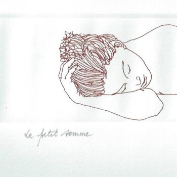 Gravures & estampes intitulée "Le petit somme" par André Colpin, Œuvre d'art originale, Eau-forte