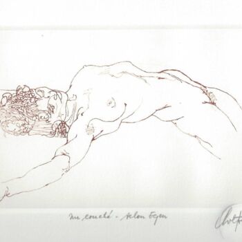 Prenten & gravures getiteld "Nu couché selon Egon" door André Colpin, Origineel Kunstwerk, Ets