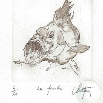 Gravures & estampes intitulée "La perche" par André Colpin, Œuvre d'art originale, Eau-forte