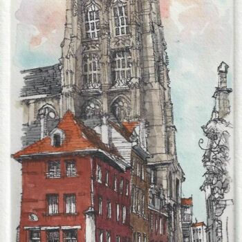Gravures & estampes intitulée "Antwerpen - Sint Ja…" par André Colpin, Œuvre d'art originale, Eau-forte