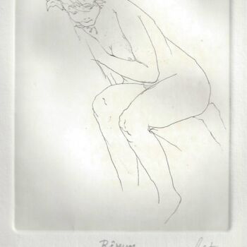 Gravures & estampes intitulée "Rêveuse" par André Colpin, Œuvre d'art originale, Eau-forte