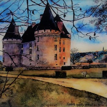 Painting titled "chateau-des-bories-…" by André Farnier, Original Artwork, Watercolor