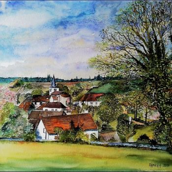 Painting titled "village-de-st-Paul-…" by André Farnier, Original Artwork, Watercolor