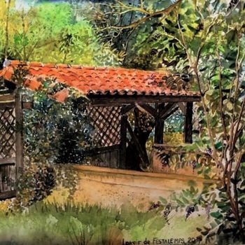 Painting titled "Le petit lavoir de…" by André Farnier, Original Artwork, Watercolor