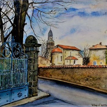 Painting titled "Village d'Allemans…" by André Farnier, Original Artwork, Watercolor