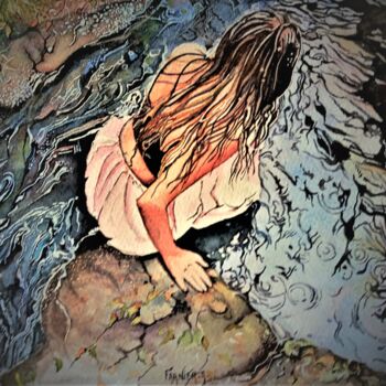 Peinture intitulée "La fille de l'eau" par André Farnier, Œuvre d'art originale, Aquarelle Monté sur Châssis en bois