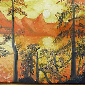 Schilderij getiteld "coucher-de-soleil-t…" door André Goinaud, Origineel Kunstwerk