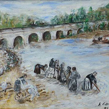 「Pont canal Agen 470…」というタイトルの絵画 André Goinaudによって, オリジナルのアートワーク, オイル