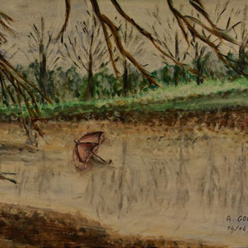 Ζωγραφική με τίτλο "un para-pluie dans…" από André Goinaud, Αυθεντικά έργα τέχνης, Λάδι