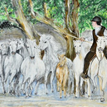 Pittura intitolato "Chevaux Tarascon" da André Goinaud, Opera d'arte originale, Olio