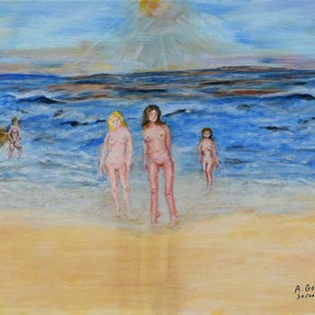 Pittura intitolato "coucher de soleil" da André Goinaud, Opera d'arte originale, Olio