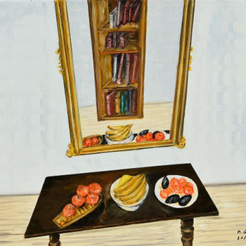 Painting titled "fruits de saison" by André Goinaud, Original Artwork, Oil Mounted on Wood Stretcher frame