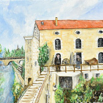Painting titled "Le Moulin" by André Goinaud, Original Artwork, Oil Mounted on Wood Stretcher frame
