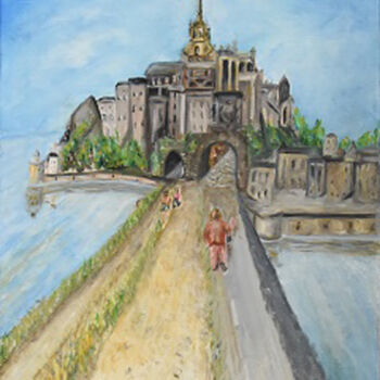 Painting titled "Mont Saint Michel (…" by André Goinaud, Original Artwork, Oil Mounted on Wood Stretcher frame