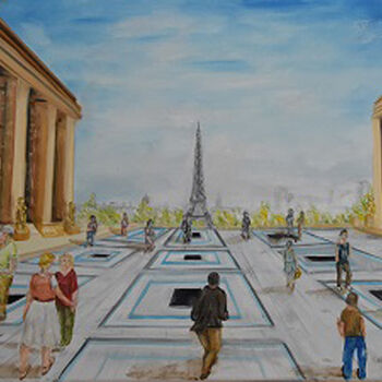 Pintura intitulada "Esplanade du Trocad…" por André Goinaud, Obras de arte originais, Óleo