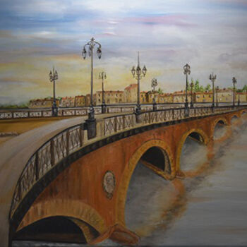 Painting titled "Pont de Pierre de B…" by André Goinaud, Original Artwork, Oil Mounted on Wood Stretcher frame