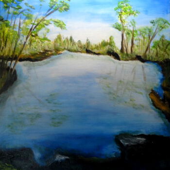 Painting titled "Lac de Pey martin 3…" by André Goinaud, Original Artwork, Oil Mounted on Wood Stretcher frame