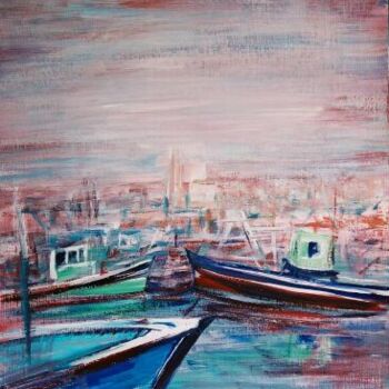 Peinture intitulée "le port de pêche" par André Gueydon, Œuvre d'art originale, Huile