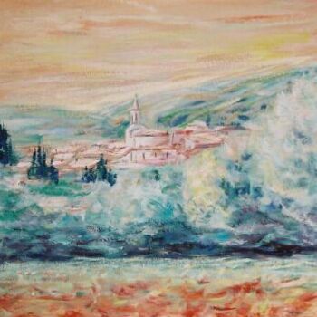 Painting titled "village aux couleur…" by André Gueydon, Original Artwork, Oil