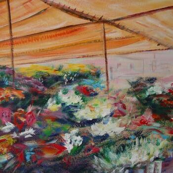 Peinture intitulée "marché aux fleurs" par André Gueydon, Œuvre d'art originale, Huile