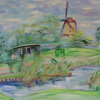 Peinture intitulée "moulin en hollande" par André Gueydon, Œuvre d'art originale, Huile