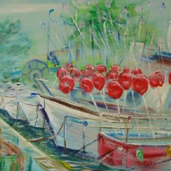 Peinture intitulée "toulon port de pêche" par André Gueydon, Œuvre d'art originale, Huile