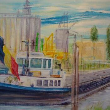 Peinture intitulée "péniche au port de…" par André Gueydon, Œuvre d'art originale, Huile