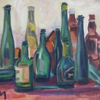 Painting titled "bouteilles" by André Gueydon, Original Artwork, Oil