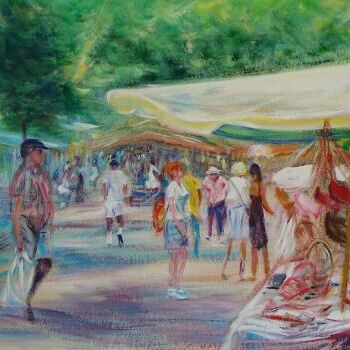 Peinture intitulée "toulon et son marché" par André Gueydon, Œuvre d'art originale