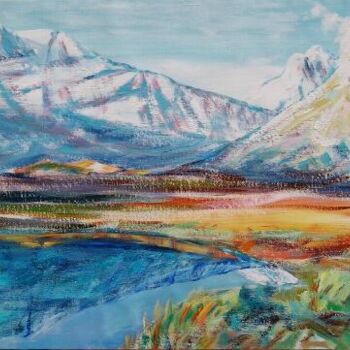 Pintura intitulada "lac de montagne" por André Gueydon, Obras de arte originais, Óleo