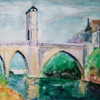 Pintura intitulada "vieux pont du béarne" por André Gueydon, Obras de arte originais, Óleo