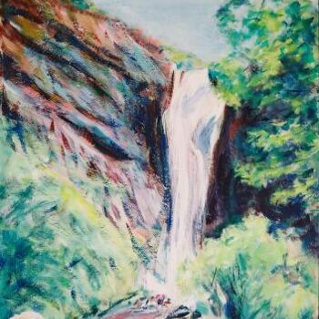 Peinture intitulée "cascade en ardèche" par André Gueydon, Œuvre d'art originale, Huile