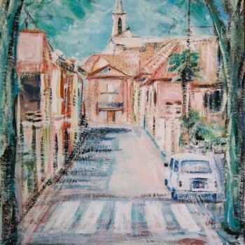 Painting titled "grand'rue à lirac" by André Gueydon, Original Artwork, Oil