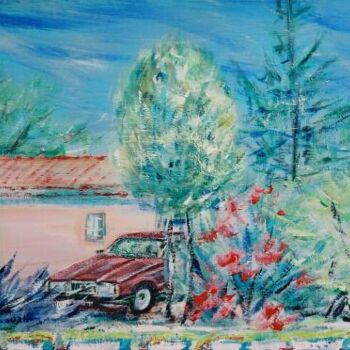 Peinture intitulée "près du garage la f…" par André Gueydon, Œuvre d'art originale, Huile